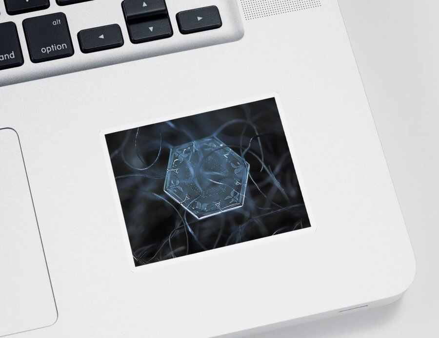 Snowflake Sticker featuring the photograph Snowflake photo - Alien's data disk by Alexey Kljatov