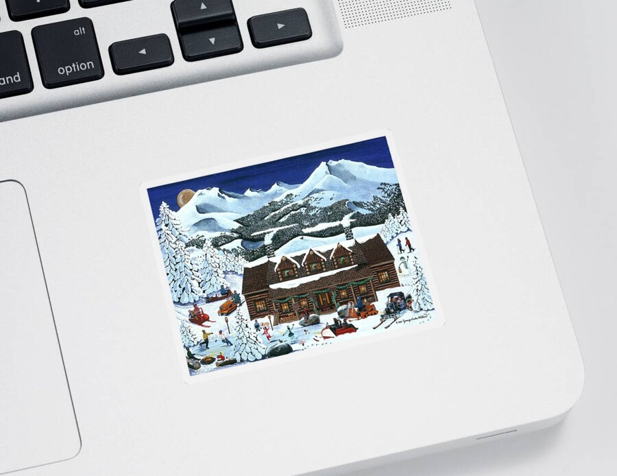 Snowmobiles Sticker featuring the painting Snowmobile Holiday by Jennifer Lake