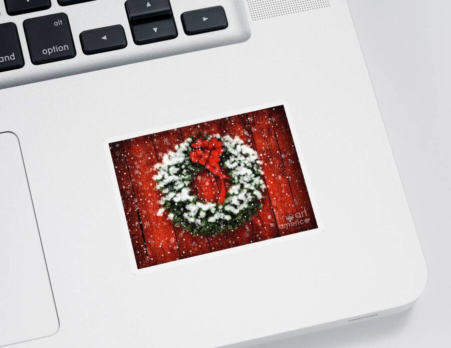 Christmas Sticker featuring the photograph Snowy Christmas Wreath by Lois Bryan
