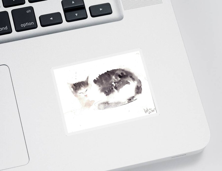 Cats Sticker featuring the painting Snuggling cat by Asha Sudhaker Shenoy