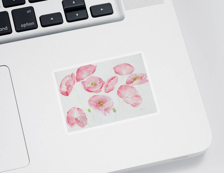 Pink Poppies Sticker featuring the painting Soft Pink Poppies by Jan Matson