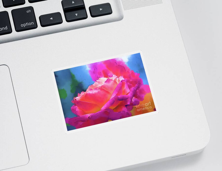Rose Sticker featuring the digital art Soft Rose Bloom In Red and Purple by Kirt Tisdale