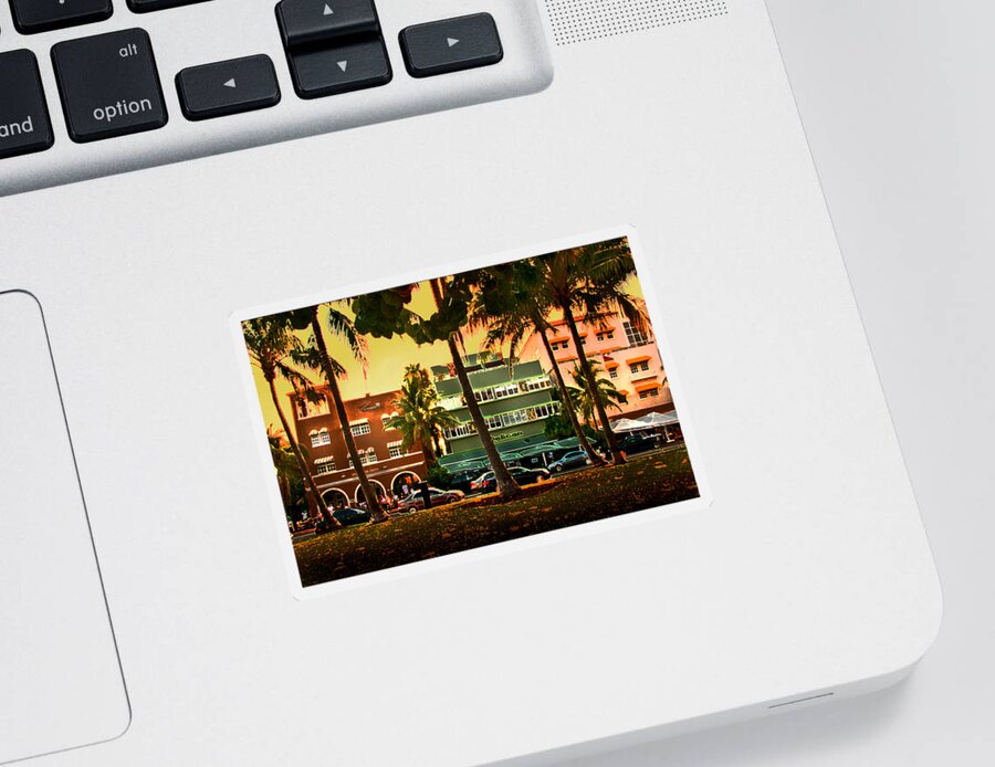 South Beach Sticker featuring the photograph South Beach Ocean Drive by Steven Sparks