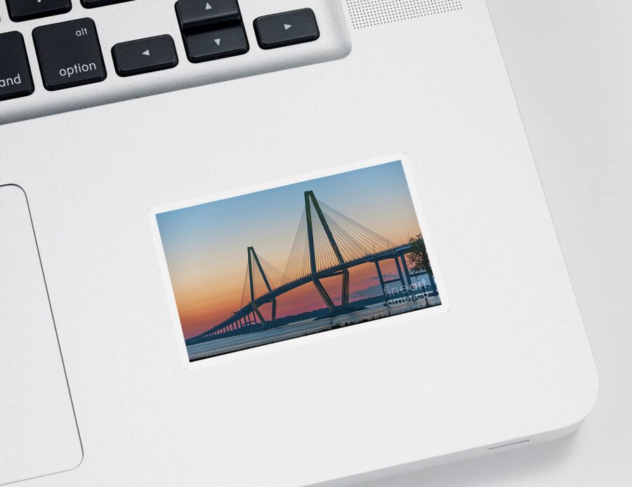 Arthur Ravenel Jr. Bridge Sticker featuring the photograph Southern Glow over the Cooper by Dale Powell