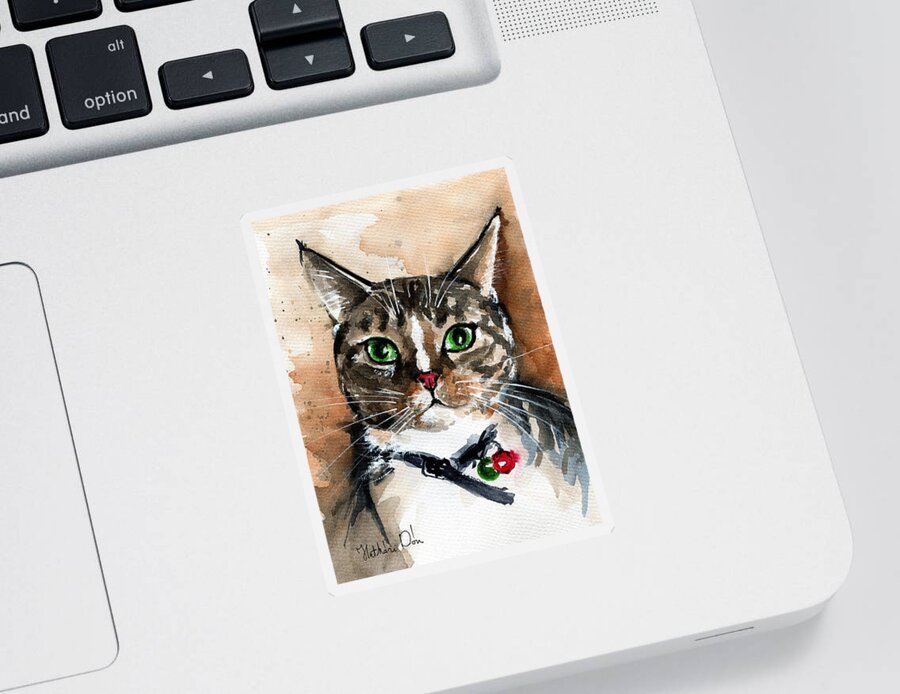 Cat Sticker featuring the painting Sox the Rescued Tabby Cat by Dora Hathazi Mendes