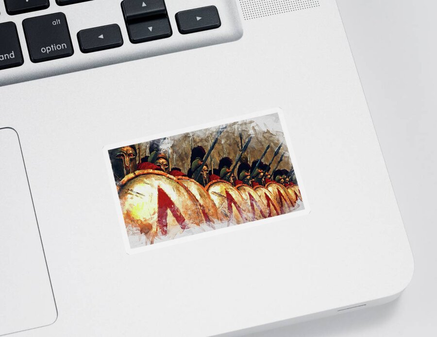 Spartan Warrior Sticker featuring the painting Spartan Army at War - 16 by AM FineArtPrints