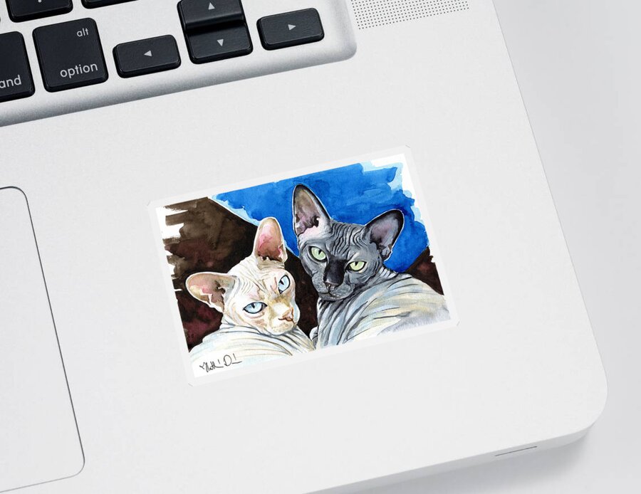Cats Sticker featuring the painting Sphynx Love - Cat Painting by Dora Hathazi Mendes