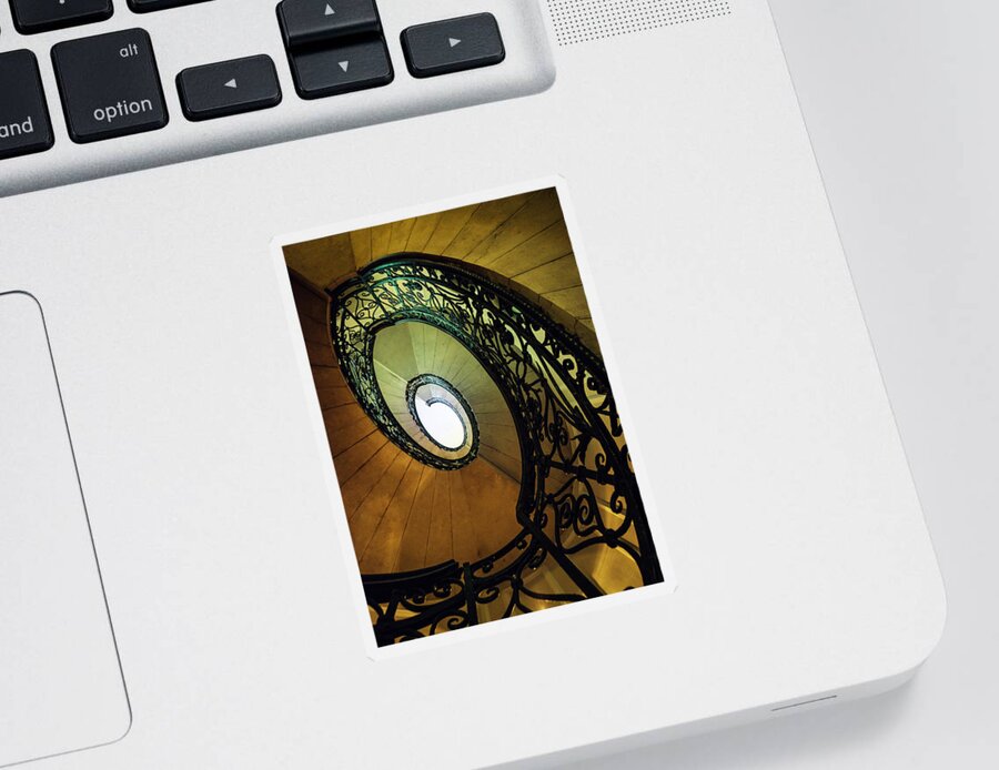 Staircase Sticker featuring the photograph Spiral staircase in brown and green tones by Jaroslaw Blaminsky