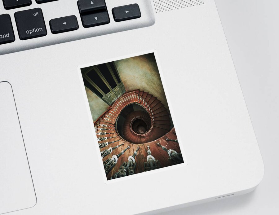 Spiral Sticker featuring the photograph Spiral staircase in red and brown tones by Jaroslaw Blaminsky