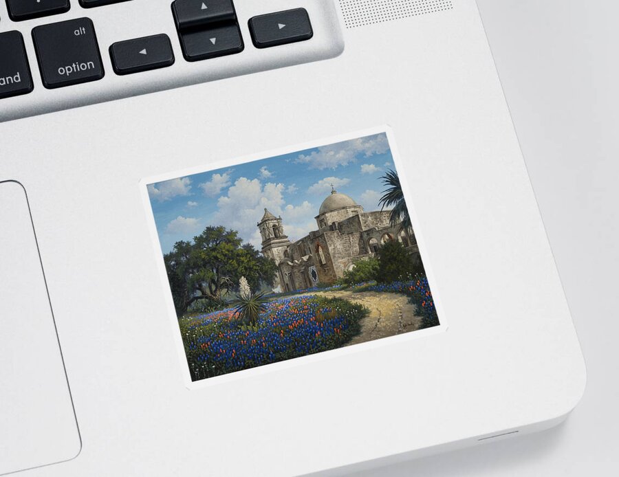 Texas Mission Sticker featuring the painting Spring at San Jose by Kyle Wood