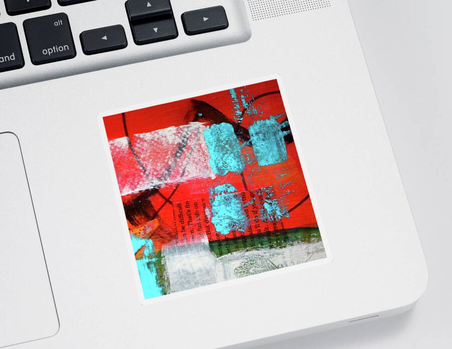 Red Abstract Art Sticker featuring the mixed media Square Collage No. 10 by Nancy Merkle