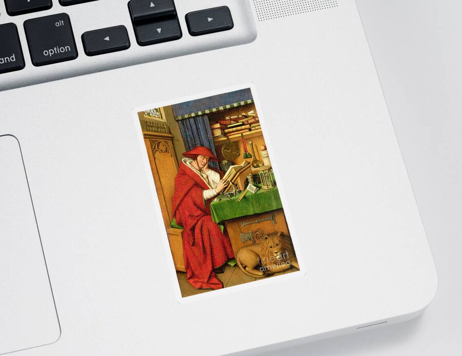 Jerome Sticker featuring the painting St. Jerome in his Study by Jan van Eyck