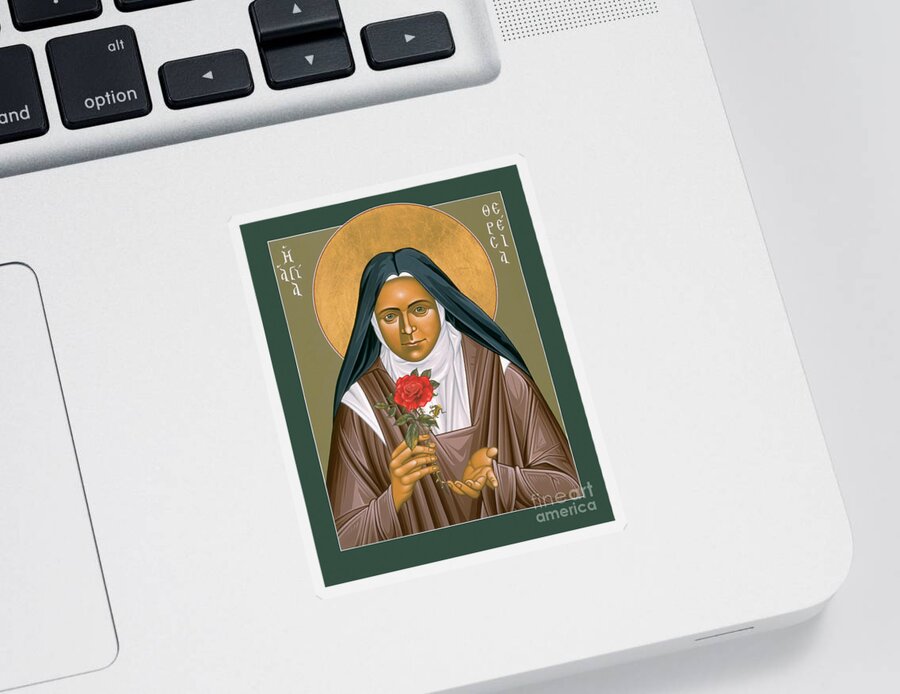 St. Th￿se Of Lisieux Sticker featuring the painting St. Therese of Lisieux - RLTDL by Br Robert Lentz OFM