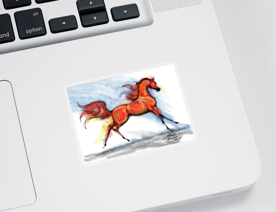 Arabian Horse Drawing Sticker featuring the digital art Staceys Arabian Horse by Stacey Mayer