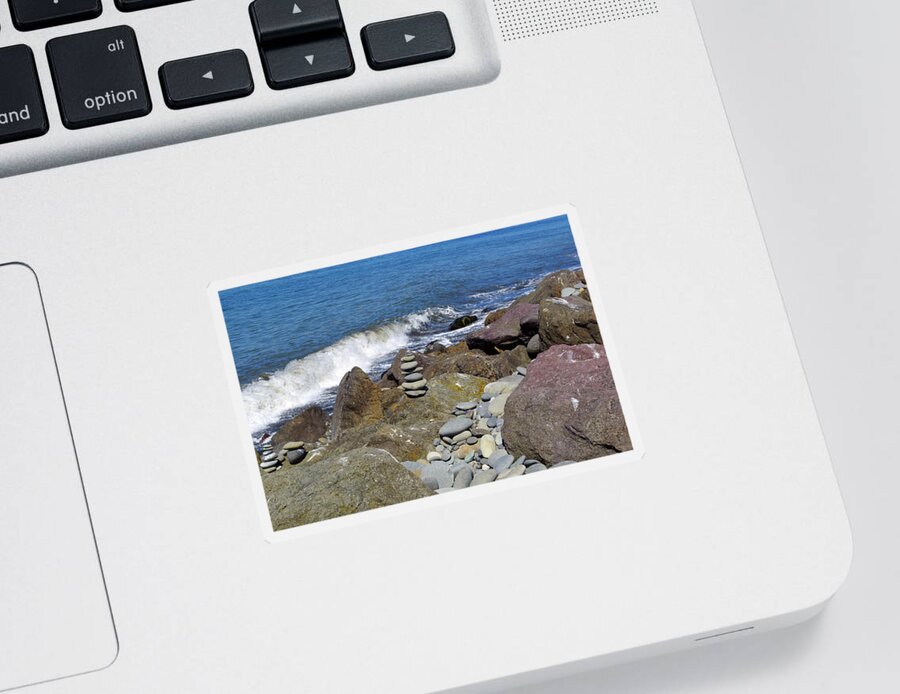Stacked Rocks Sticker featuring the photograph Stacked against the Waves by Tikvah's Hope