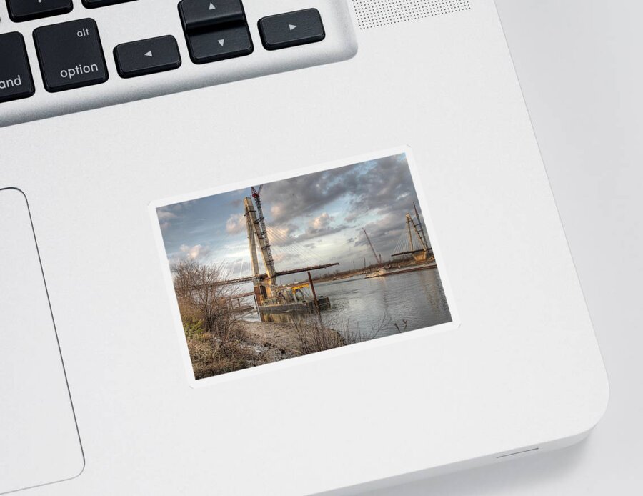 Stan Musial Sticker featuring the photograph Stan Musial Veterans Memorial Bridge Mississippi River by Jane Linders