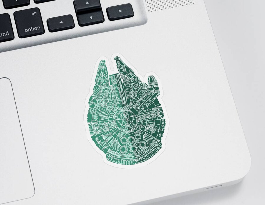 Millennium Sticker featuring the mixed media Star Wars Art - Millennium Falcon - Blue Green by Studio Grafiikka