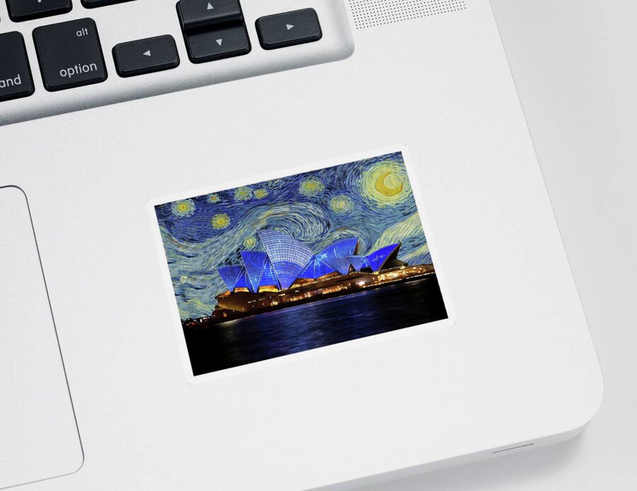 Starry Night Sticker featuring the painting Starry Night Sydney Opera House by Movie Poster Prints