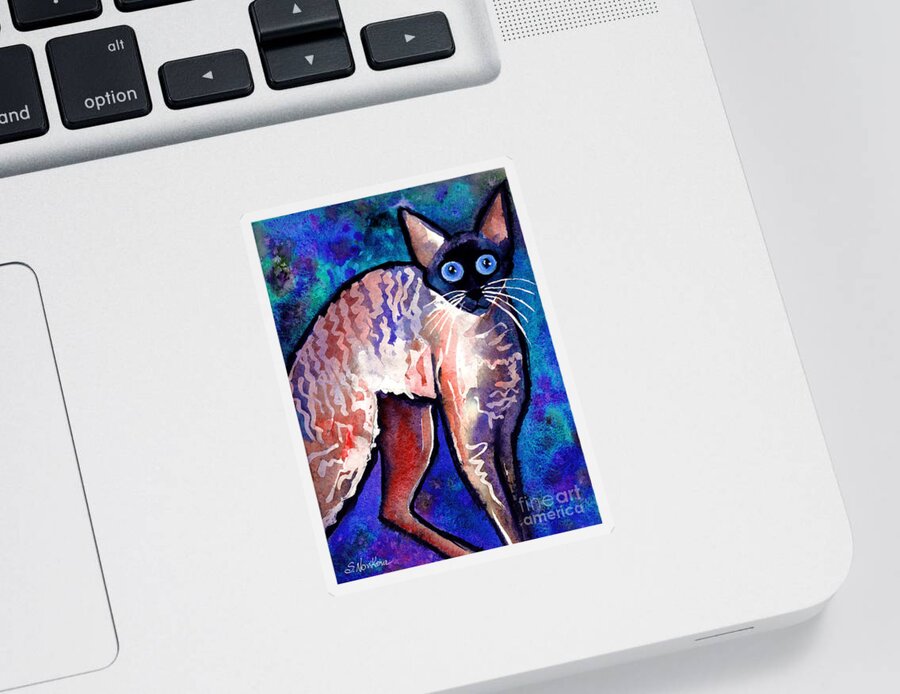 Cornish Rex Cat Painting Sticker featuring the painting Startled Cornish Rex Cat by Svetlana Novikova