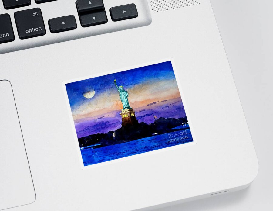 Statue Of Liberty Sticker featuring the painting Statue of Liberty New York by Christopher Shellhammer