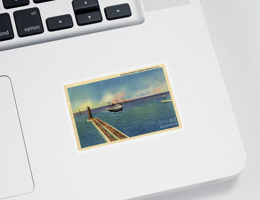Aap Sticker featuring the photograph steamer entering harbor Muskegon MI by Heidi De Leeuw