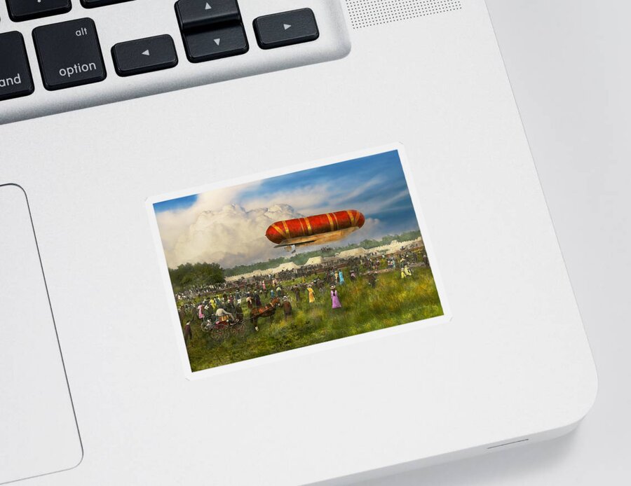 Spectacle Sticker featuring the photograph Steampunk - Blimp - Launching Nulli Secundus II 1908 by Mike Savad