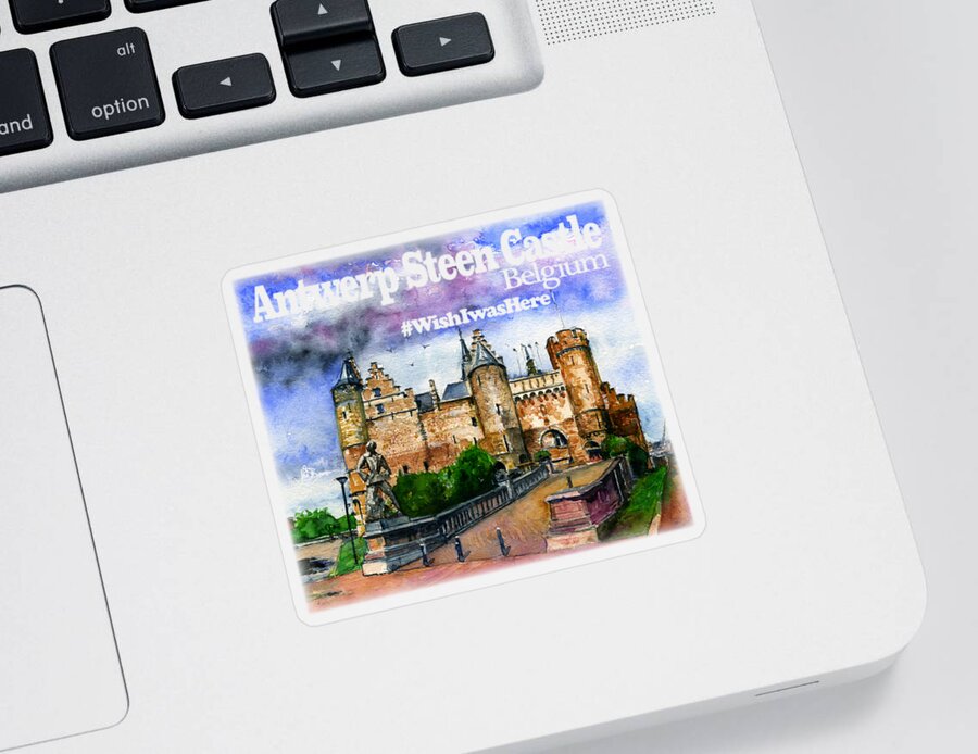 Belgium. Steen Castle Sticker featuring the painting Steen Castle Antwerp by John D Benson