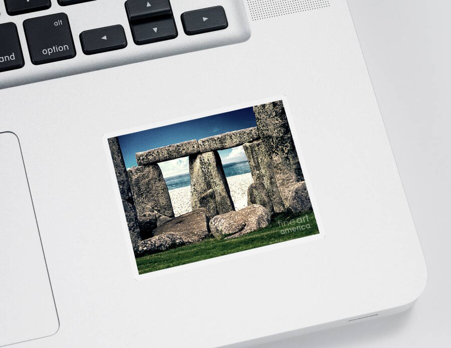 Stonehenge Sticker featuring the digital art Stonehenge On The Beach by Phil Perkins