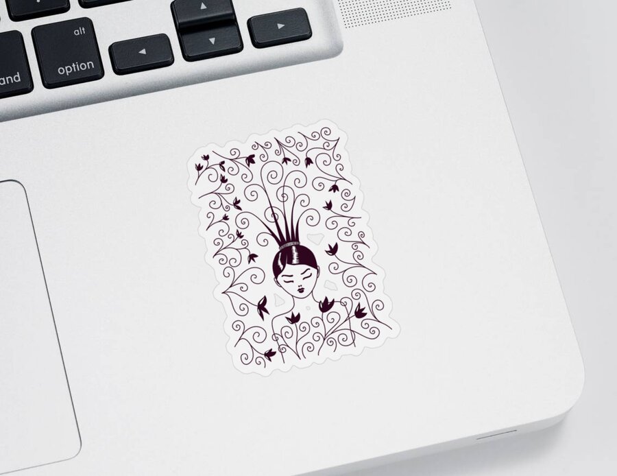 Vector Sticker featuring the digital art Strange Hairstyle And Flowery Swirls by Boriana Giormova