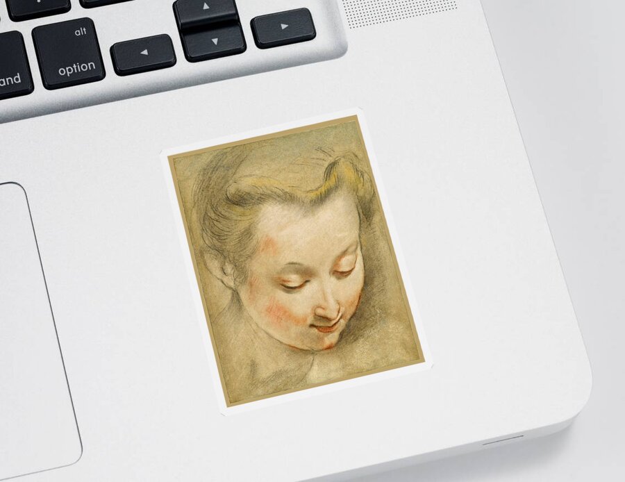 Federico Barocci Sticker featuring the drawing Study of the Head of a Young Woman looking down to the Right by Federico Barocci