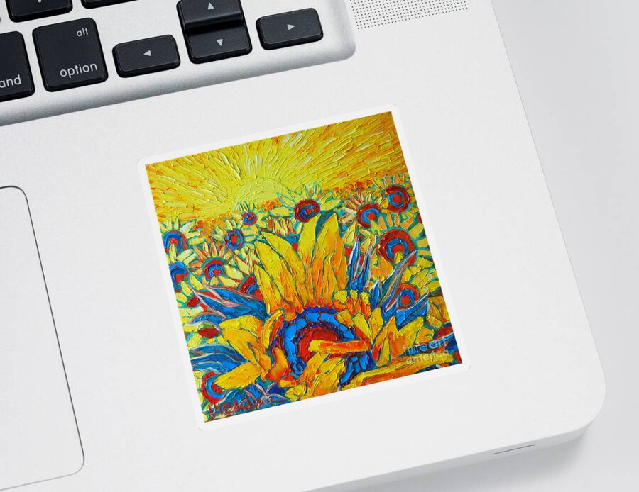 Sunflowers Sticker featuring the painting Sunflowers Field In Sunrise Light by Ana Maria Edulescu
