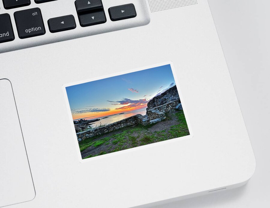 Marblehead Sticker featuring the photograph Sunrise at Castle Rock Marblehead MA Rocky Coast by Toby McGuire