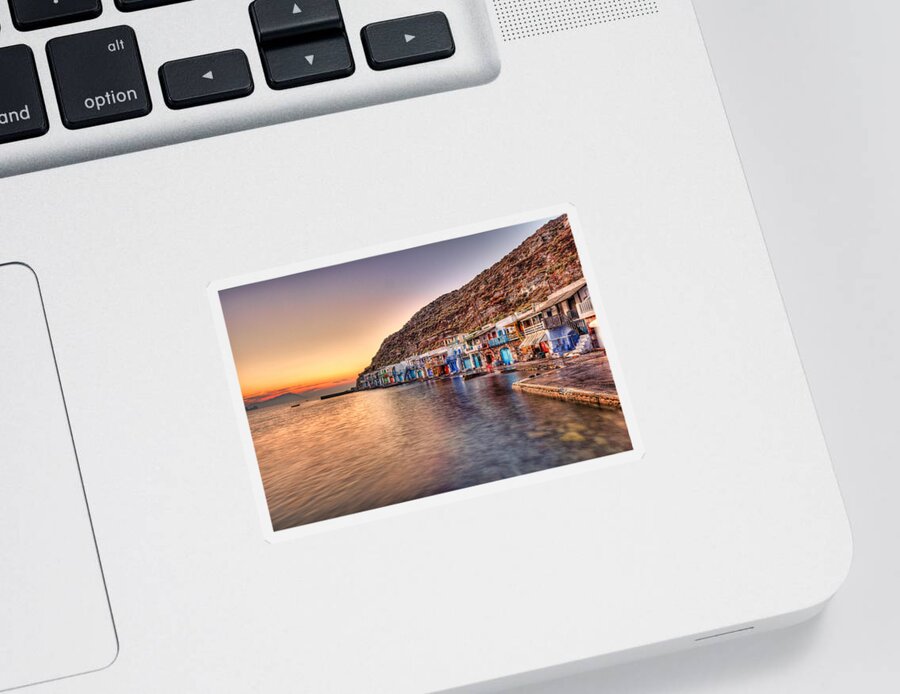 Milos Sticker featuring the photograph Sunset at Klima in Milos - Greece by Constantinos Iliopoulos