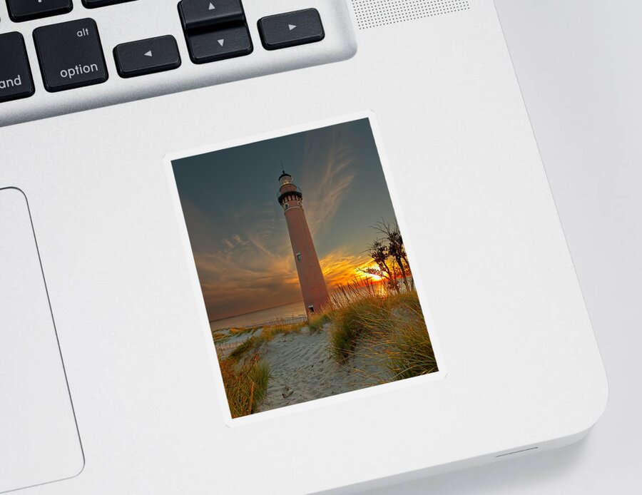Lighthouse Sticker featuring the photograph Sunset at Petite Pointe Au Sable by Susan Rissi Tregoning