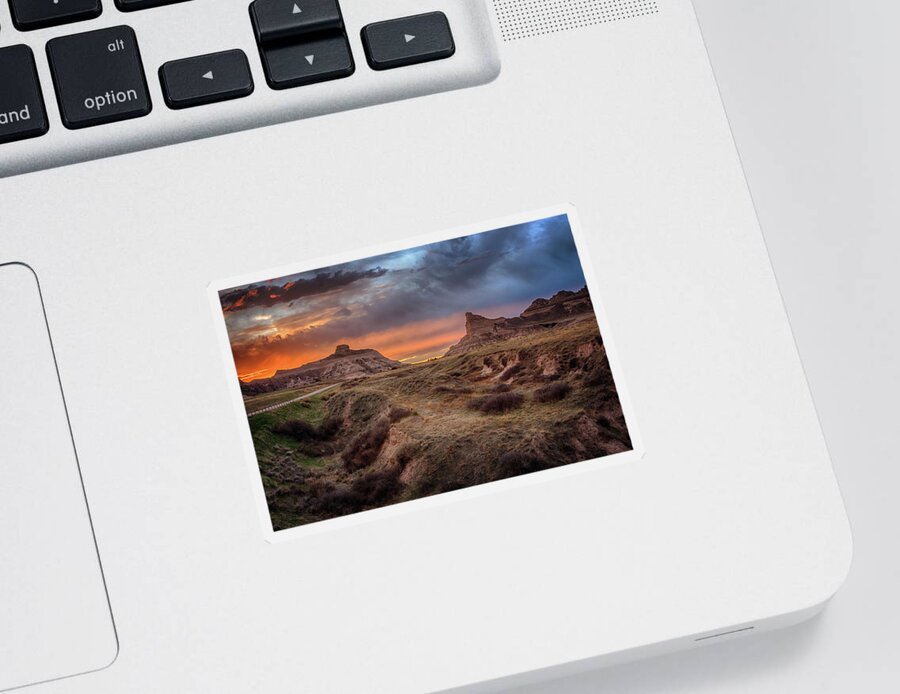 Scotts Bluff Sticker featuring the photograph Sunset at Scotts Bluff by Susan Rissi Tregoning