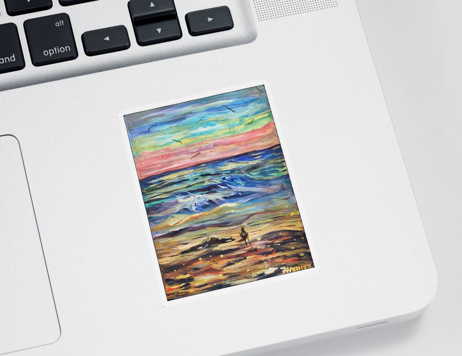 Sunset Sticker featuring the painting Sunset Corpus Christi Beach by Angela Weddle