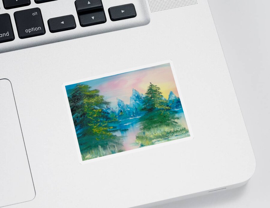 Landscape Sticker featuring the painting Sunset Lake by Saundra Johnson