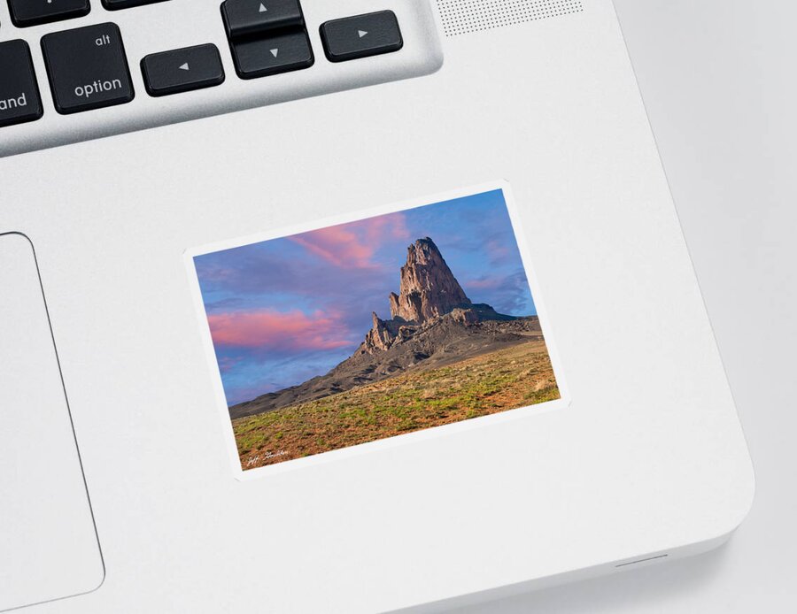 Arid Climate Sticker featuring the photograph Sunset on Agathla Peak by Jeff Goulden