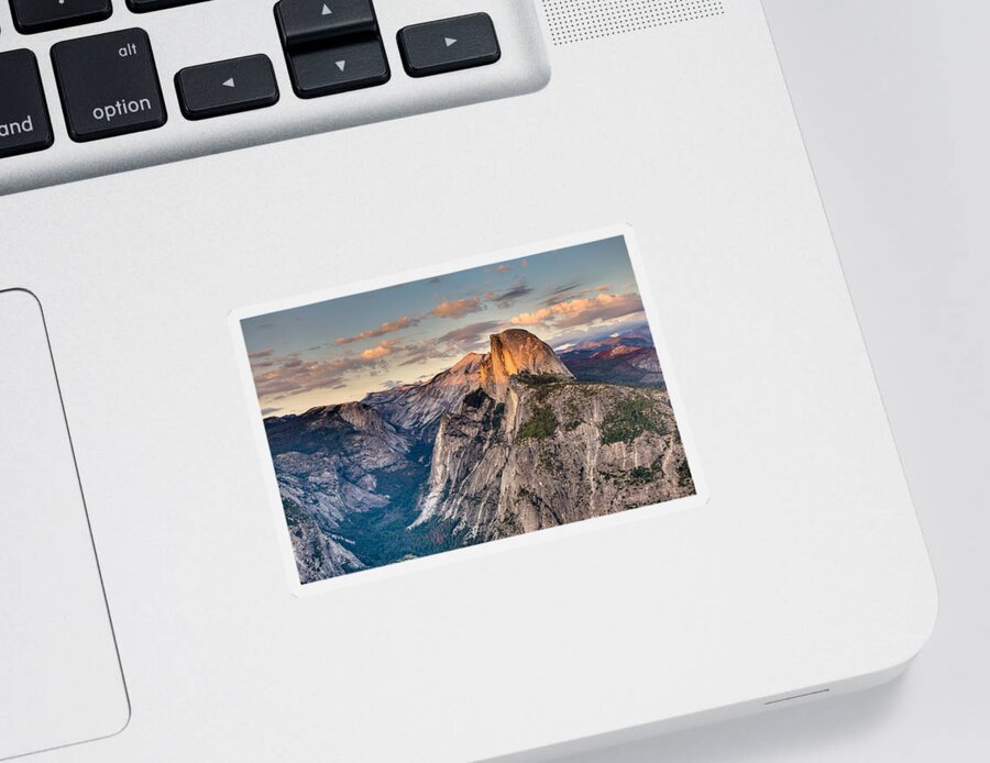 Half Dome Sticker featuring the photograph Sunset on Half Dome by Adam Mateo Fierro
