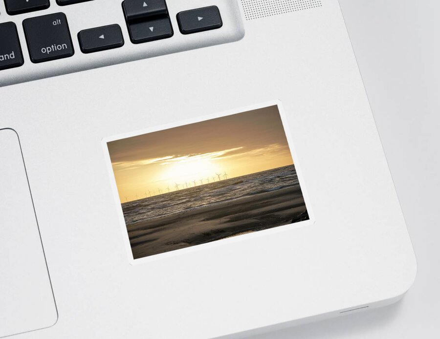 Beach Sticker featuring the photograph Sunset over Burbo Bank Windfarm by Spikey Mouse Photography