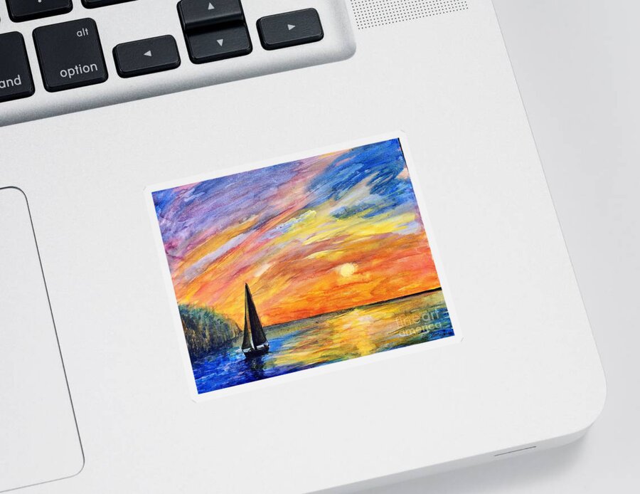 Sunset Sticker featuring the painting Sunset Sail by Deb Stroh-Larson