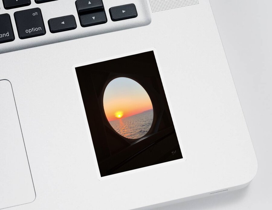 Sunset Through A Porthole Sticker featuring the photograph Sunset through a Porthole by Mark Taylor