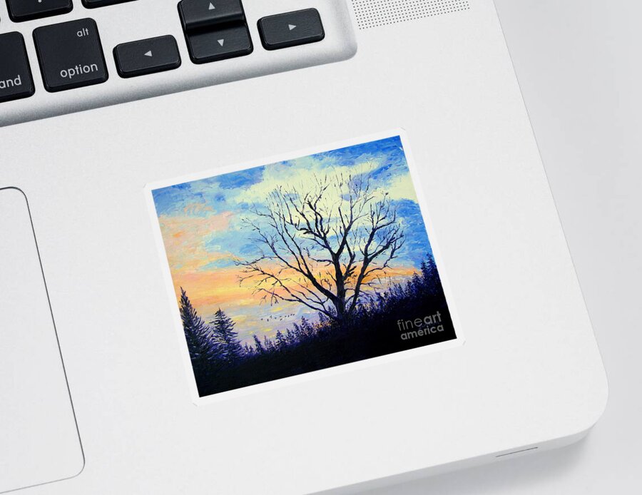 Tree Sticker featuring the painting Sunset with the Geese by Lisa Rose Musselwhite