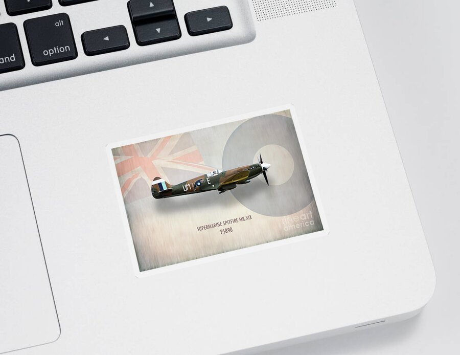 Spitfire Sticker featuring the digital art Supermarine Spitfire Mk XIX PS890 by Airpower Art