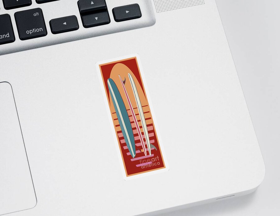 Surf Sticker featuring the digital art Surfboard Sunset by Edward Fielding