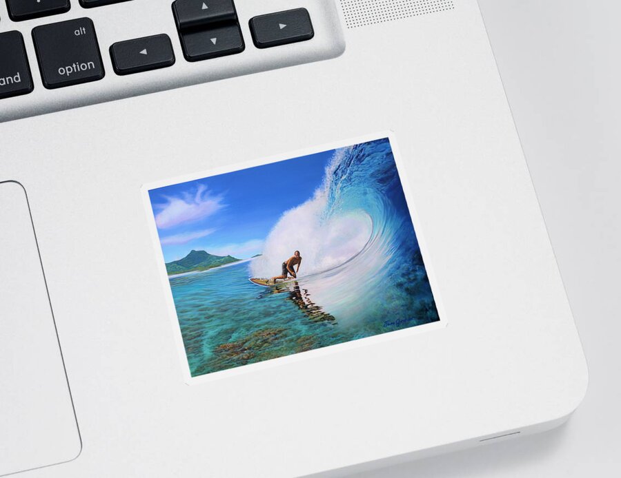 Surfer Sticker featuring the painting Surfing Dan by Jane Girardot