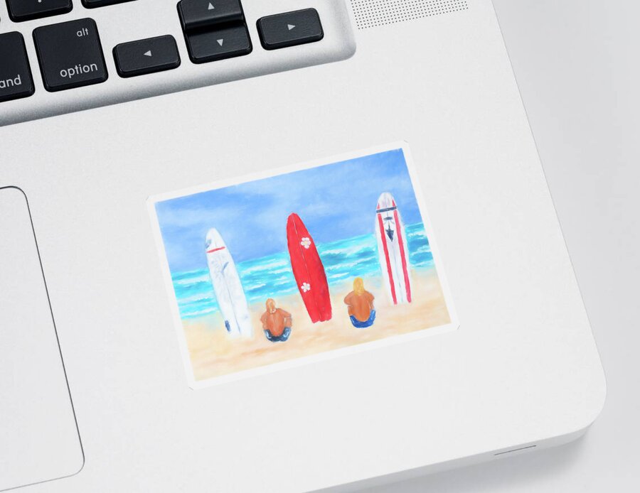 Active Sticker featuring the painting Surfs Up by Laura Richards