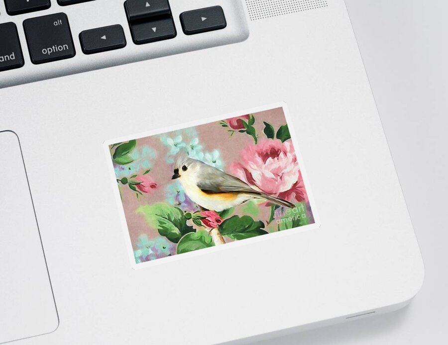 Titmouse Bird Sticker featuring the painting Sweet Tufted Titmouse by Tina LeCour