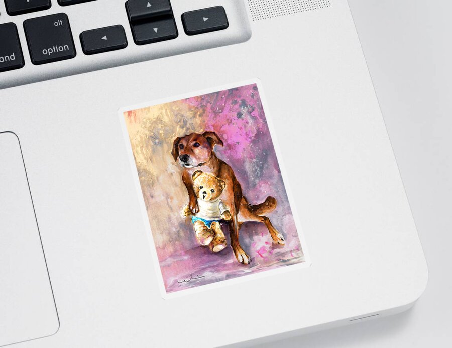 Truffle Mcfurry Sticker featuring the painting Teddy Bear Caramel And Dog Douchka by Miki De Goodaboom
