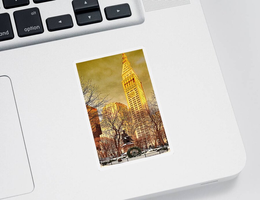 Winter Sticker featuring the photograph Ten Past Four at Madison Square Park by Chris Lord